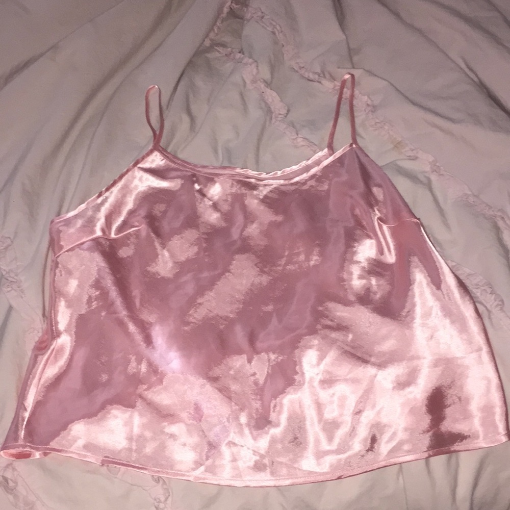 pink satin crop top